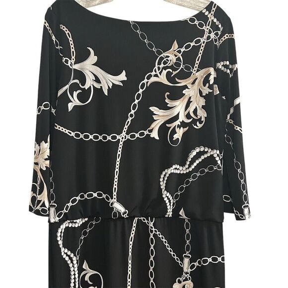 White House Black Market Women's Blouson Dress S Chain Link Print Black - Picture 14 of 16